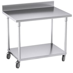 Soga 100cm Stainless Steel Bench with Backsplash & Wheels
