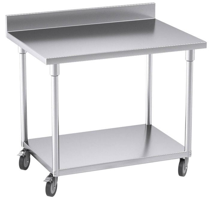 Soga 100cm Stainless Steel Bench with Backsplash & Wheels