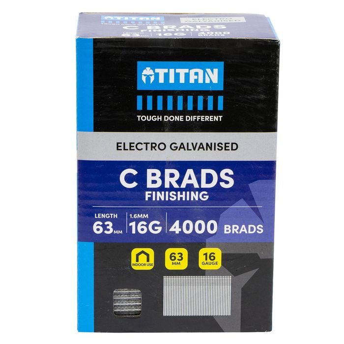 Titan 63 x 1.6mm Electro Galvanised Straight Collated Nail C Brads - 4000 Pack