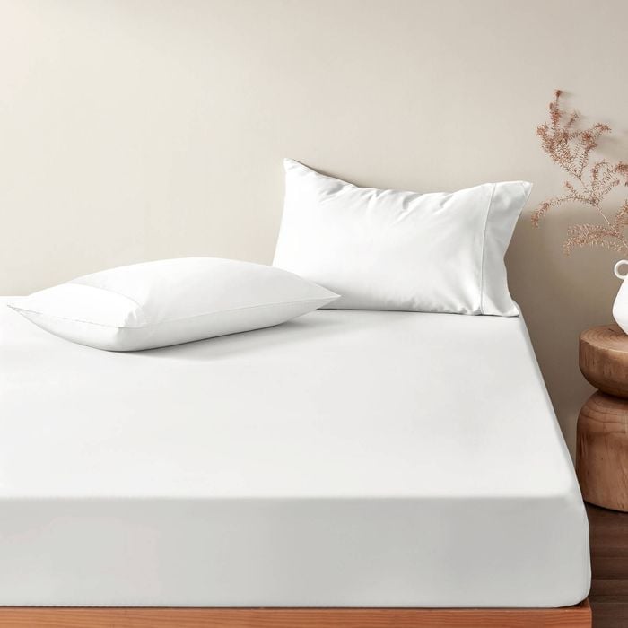 Serene 400tc Bamboo Cotton Sateen Fitted Sheet Set White Queen Bed