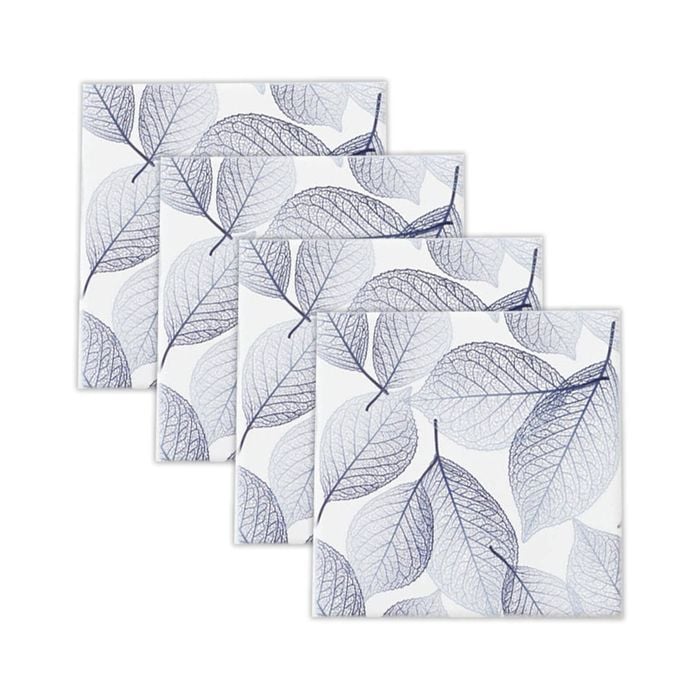 4pc Rayell Ceramic Printed Coasters Leaf Stencil Blue