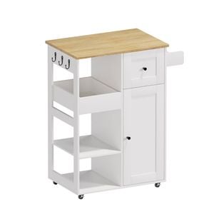 Advwin Kitchen Island Serving Utility Cart on Wheels with Cabinet White