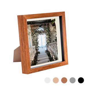 Nicola Spring Acrylic 3d Box Photo Frame With 6" X 6" Mount - 8" X 8"  - Dark Wood