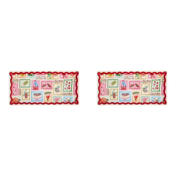 2PK Annabel Trends Christmas Holiday Ceramic Plate Food Dish 26x13cm Rectangle