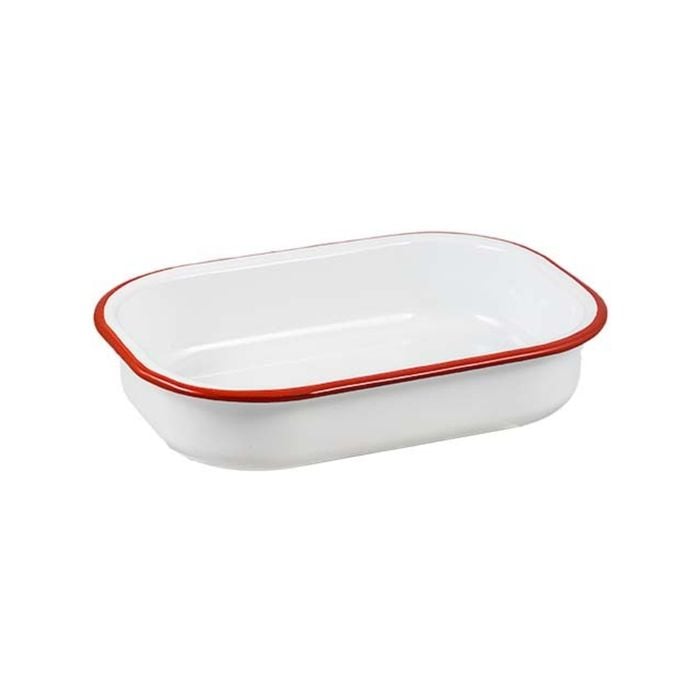 Urban Style Enamelware 21cm Multipurpose Rectangle Tray w/ Red Rim - White