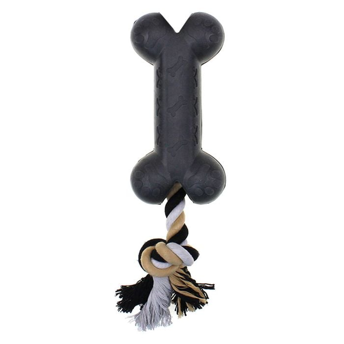 Paw Play Rubber/Rope Banana Scented Bone Pet Dog Toy Black