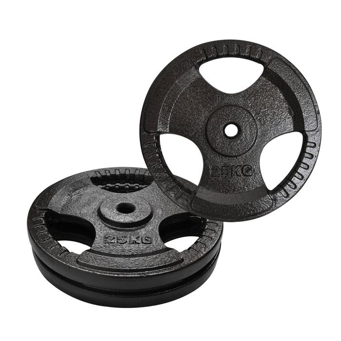 2 Pack of 25kg - Total 50kg - Standard 26.5mm Triple Handle Hammertone Cast Iron Weight Plate Set