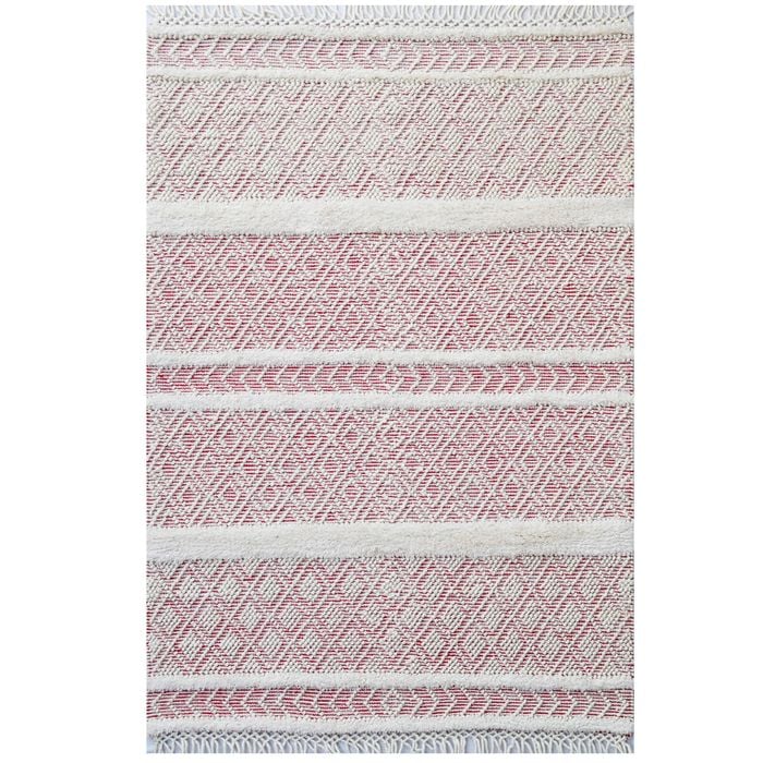 Designer Flatwoven Wool Rug-Aura 6239-Ivory/Red-110x160cm