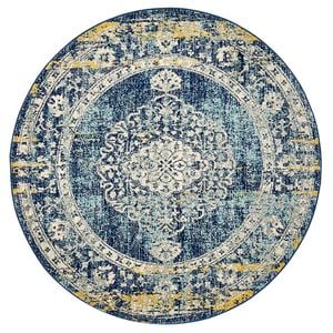The Rug Connection Gallery 869 Navy 240x240cm - Large Round Transitional Pet Friendly Indoor Rug