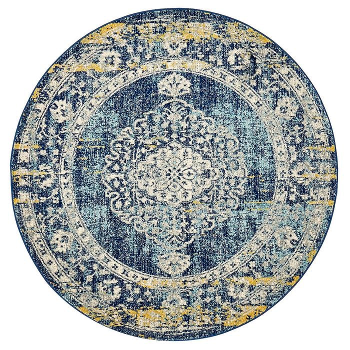 The Rug Connection Gallery 869 Navy 240x240cm - Large Round Transitional Pet Friendly Indoor Rug