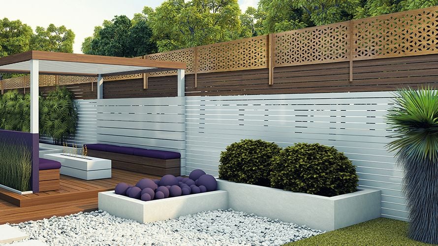 Fence between neighbours with timber lattice extending the height