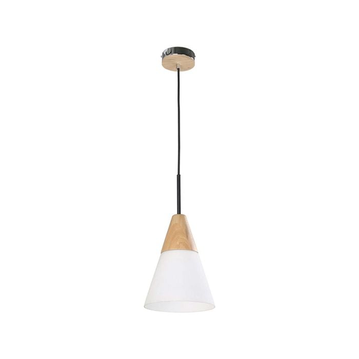 CLA Lighting FINN Blonde Wood & Opal Glass Pendant Light - MED CONE