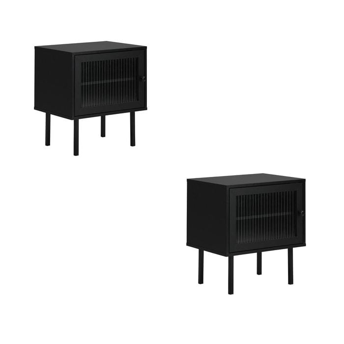 Oikiture Set of 2 Bedside Tables Black