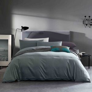 CottonMore 100% Cotton 650tc Soft Sateen Quilt Cover Set Silver Blue Grey - King