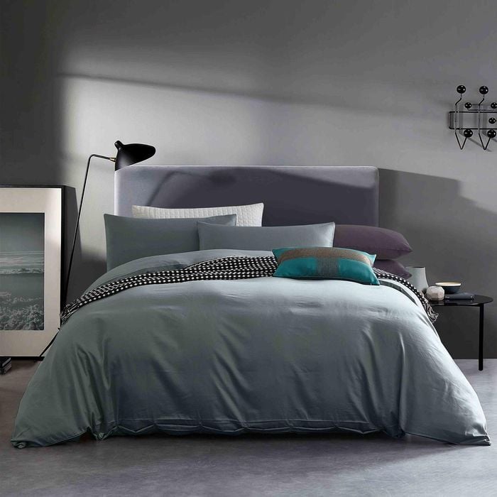 CottonMore 100% Cotton 650tc Soft Sateen Quilt Cover Set Silver Blue Grey - King