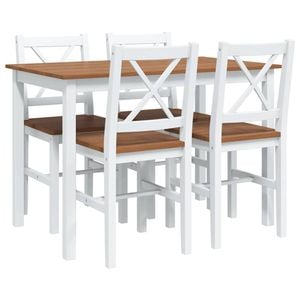 vidaXL 5 Piece Dining Set Brown and White Home Kitchen Lacquered Table Chair