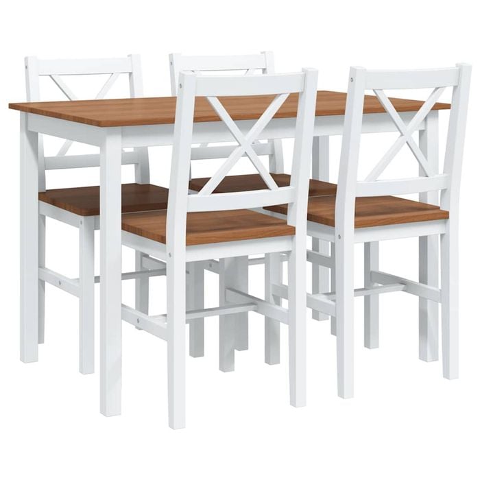 vidaXL 5 Piece Dining Set Brown and White Home Kitchen Lacquered Table Chair