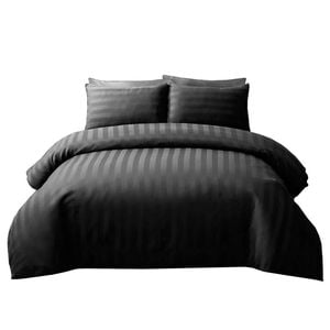 Provecta 1000TC Silk Satin Striped Quilt Cover Set Black, 240cm x 270cm，king