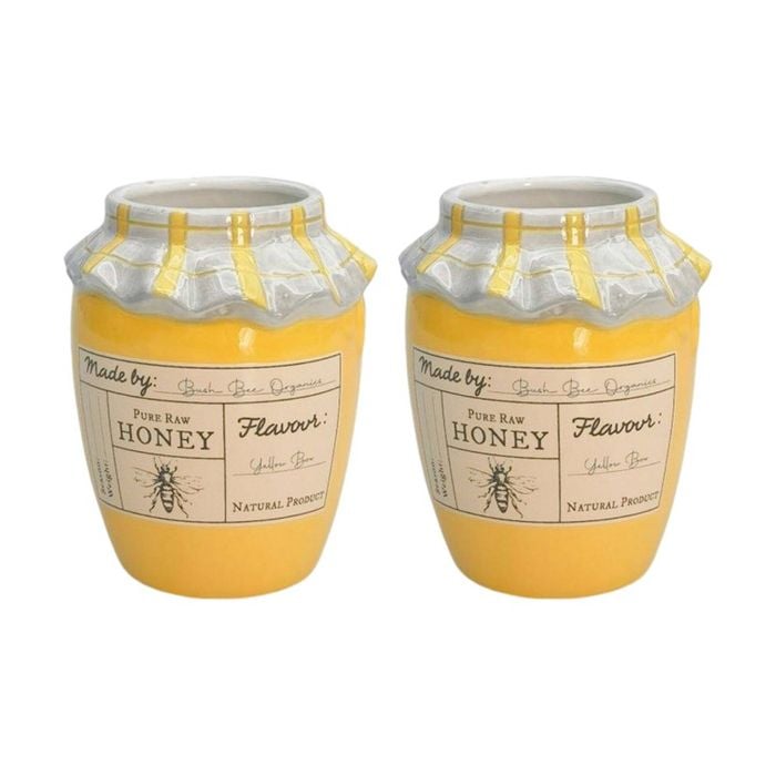 2x Urban Products Honey Pot Vessel Yellow Ceramic Decorative Jar 11cm