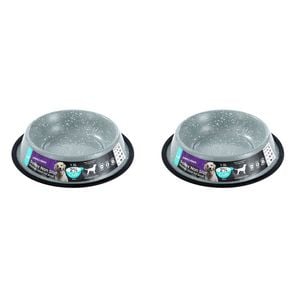 2x Paws & Claws Savoy 1.5L/29cm Non-Slip Stainless Steel Pet Bowl - Grey