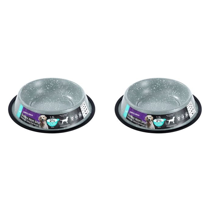 2x Paws & Claws Savoy 1.5L/29cm Non-Slip Stainless Steel Pet Bowl - Grey