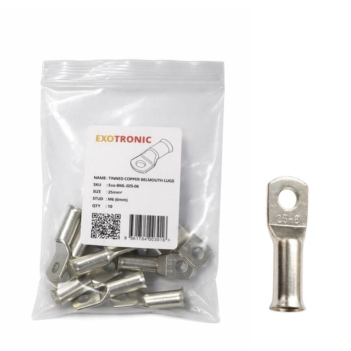 10 Pack of Exotronic 25mm² Copper Lug M6 | Bellmouth