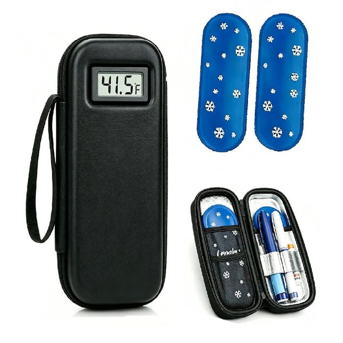 Provecta Insulin Cooler Travel Case With Temperature Display Black With Ice Packs