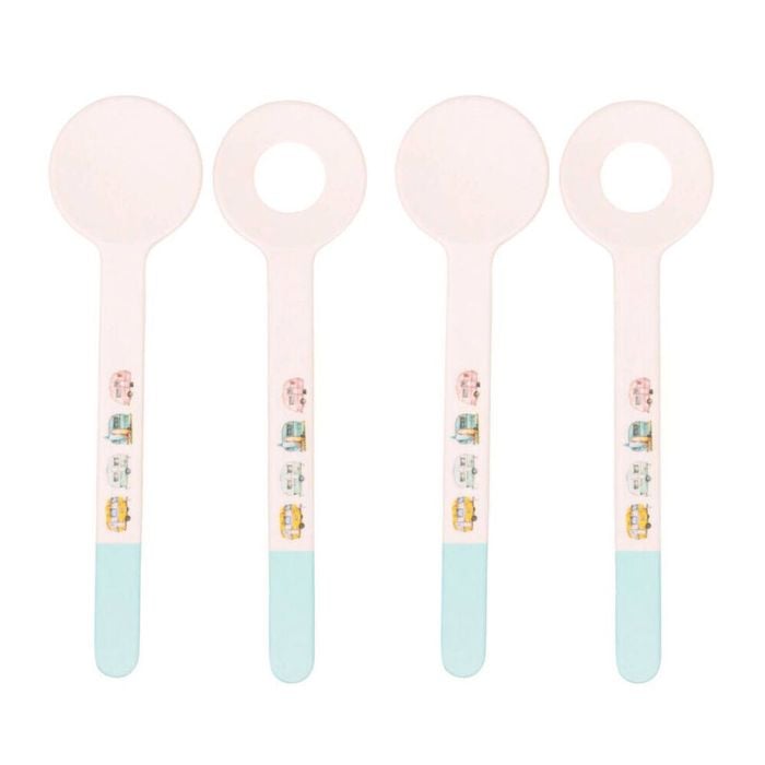 2PK Splosh Caravan Bamboo Melamine Salad Servers 28cm Spoon/Fork Set White