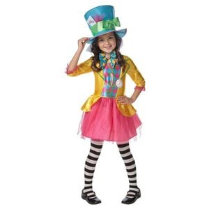 Mad Hatter Deluxe Halloween Costume Child Alice in Wonderland Dress with Hat and Bow, 3-5-YRS