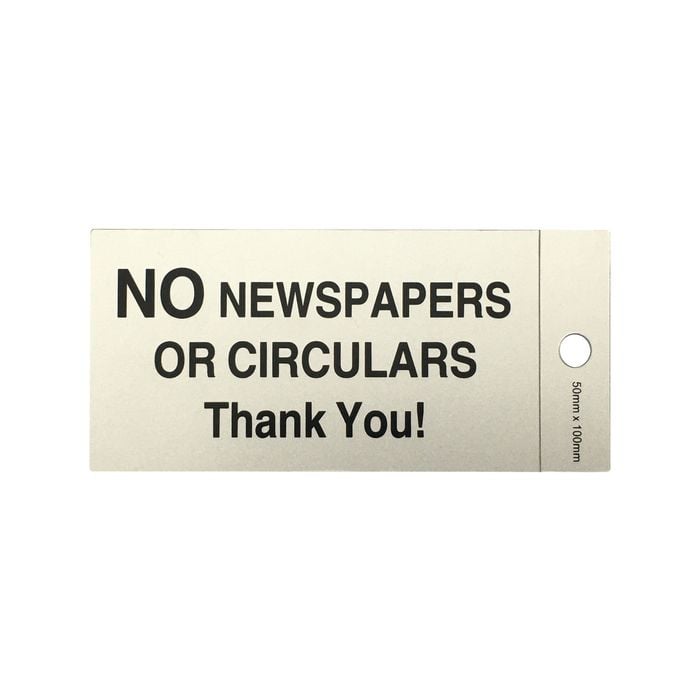 Brutus No Newspapers or Circulars 100x50mm Self Adhesive Plastic Sign 