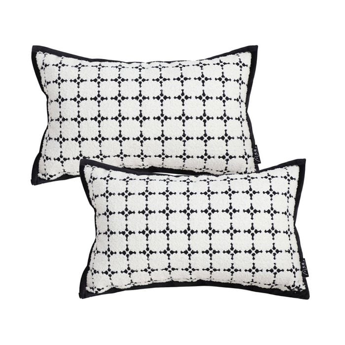 SOGA 2X 35cm Moroccan Black Cross Pattern Black Trim Decorative Throw Pillow