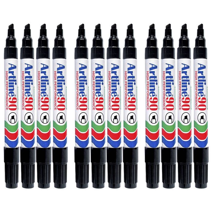 12pc Artline 90 Permanent Marker Office/school 2-5mm Line Width Chisel Nib Black