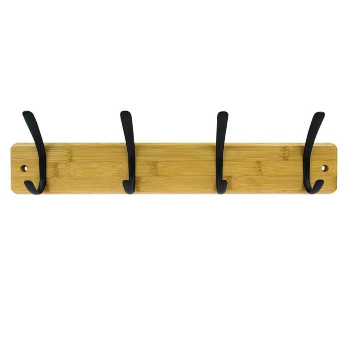 Mode Perma 4 Black Hooks On Bamboo Board Hat And Coat Rack