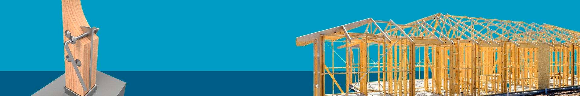 Vuepro header with timber frame in shot to create a house