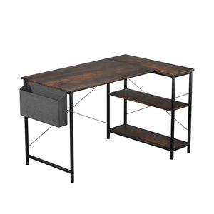 Levede L Shaped Desk with Storage Shelves Compact Gaming Office Brown Desk
