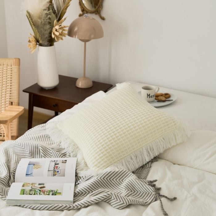 CottonMore Soft Acrylic Knitted Waffle Cushion Cover 45x45cm White