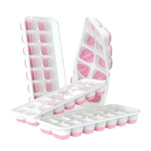 Catzon 4 Pcs Ice Cube Trays with Lid Stackable for Baby Food Coffee-Pink