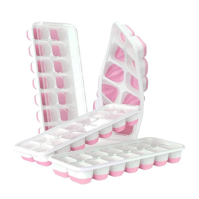 Catzon 4 Pcs Ice Cube Trays with Lid Stackable for Baby Food Coffee-Pink