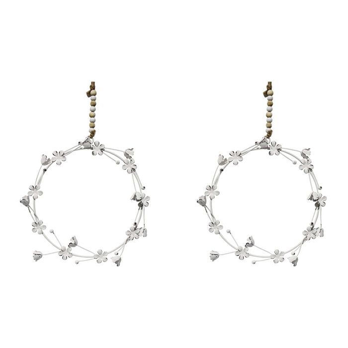 2x LVD Hanging Metal Daisy Wreath Home/Garden Ornament Display 17x17cm White