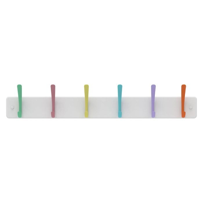 Mode 6 Pastel Hooks on White Board Hat and Coat Rack