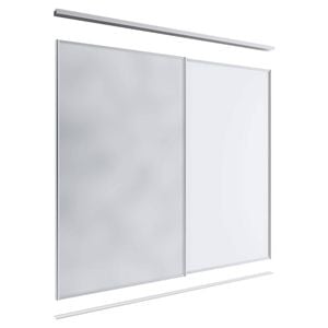 Lugna 2100 x 1801-2400mm Clear Anodised 1 Mirror 1 Melamine Wardrobe Double Sliding Doors