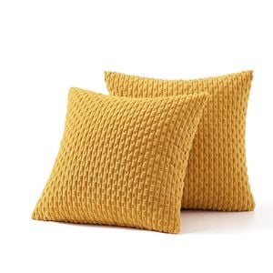 Catzon 2 Pcs Throw Pillow Covers Soft Striped Corduroy Cushion Case for Couch 60X60cm-Yellow