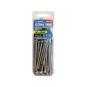 Zenith 8G x 65mm Stainless Steel 304 Square Drive External Timber Screw - 18 Pack