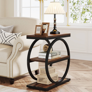 Oakory Narrow End Table With Rustic Wood And Black Metal Frame