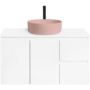 CIBO 900mm White Nordic Wall Hung Bathroom Vanity with Pale Pink Countertop Basin