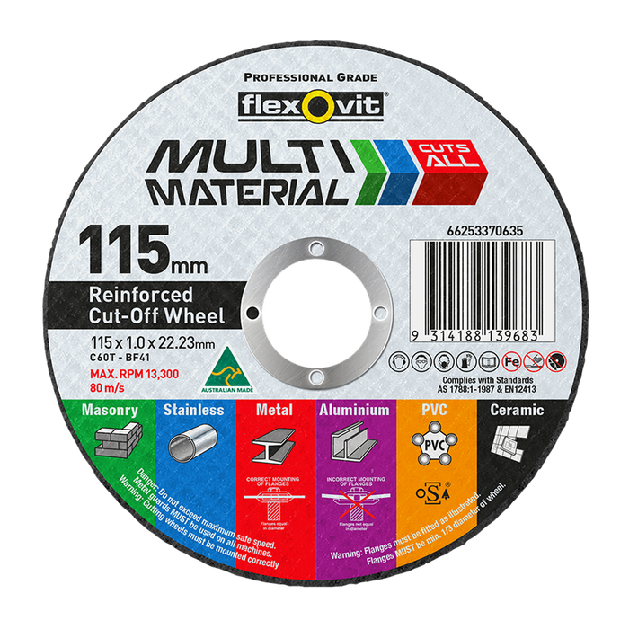 Flexovit 115 x 1 x 22.2mm Multi Material Reinforced Cut Off Wheel