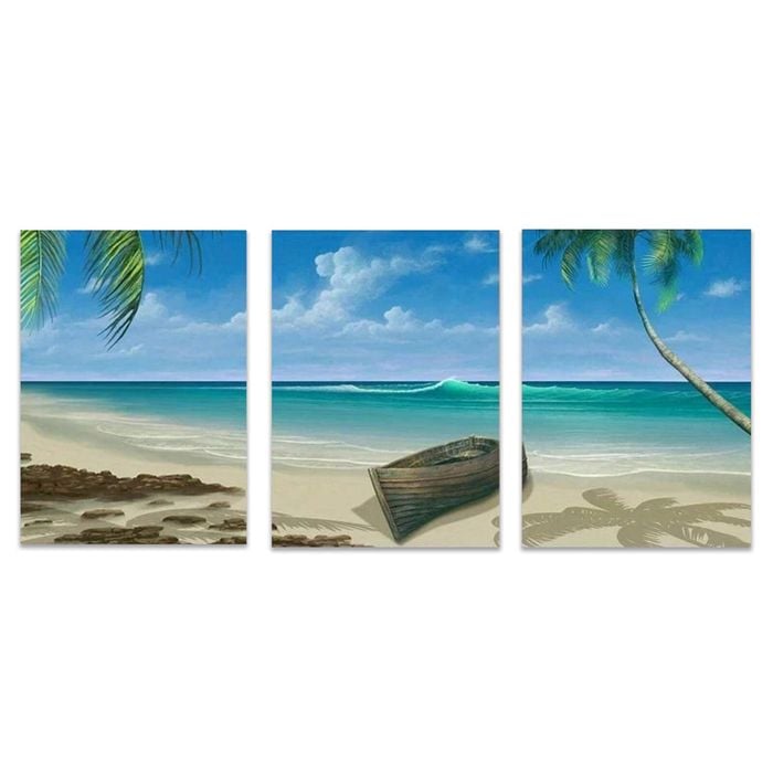 3pcs Tropical Ocean View with Sandy Shore Print 100% Australian Made 3 x 40x60cm (Metal Print)