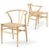 Costway 2pcs Y-shaped Dining Chairs  Weave Armchairs W/metal Frame Natural