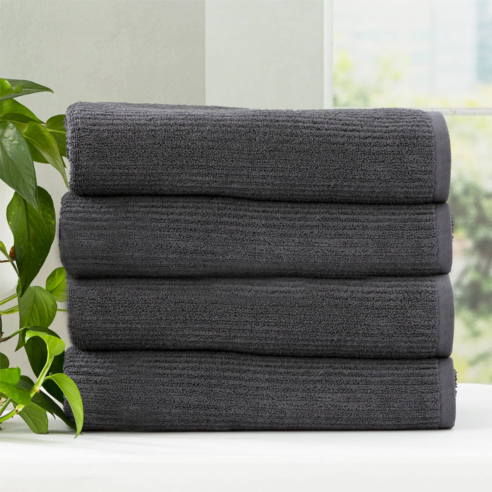 4x Renee Taylor Cobblestone Shower/Bath Towel 650GSM 160cm Cotton Ribbed Granite thumbnail 2