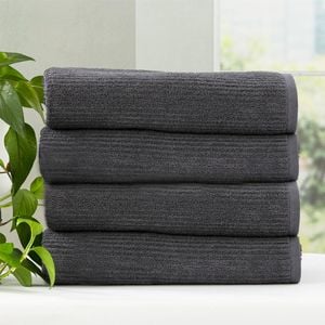 4pc Renee Taylor Cobblestone 650GSM Cotton Ribbed Towel Bath Towel Granite